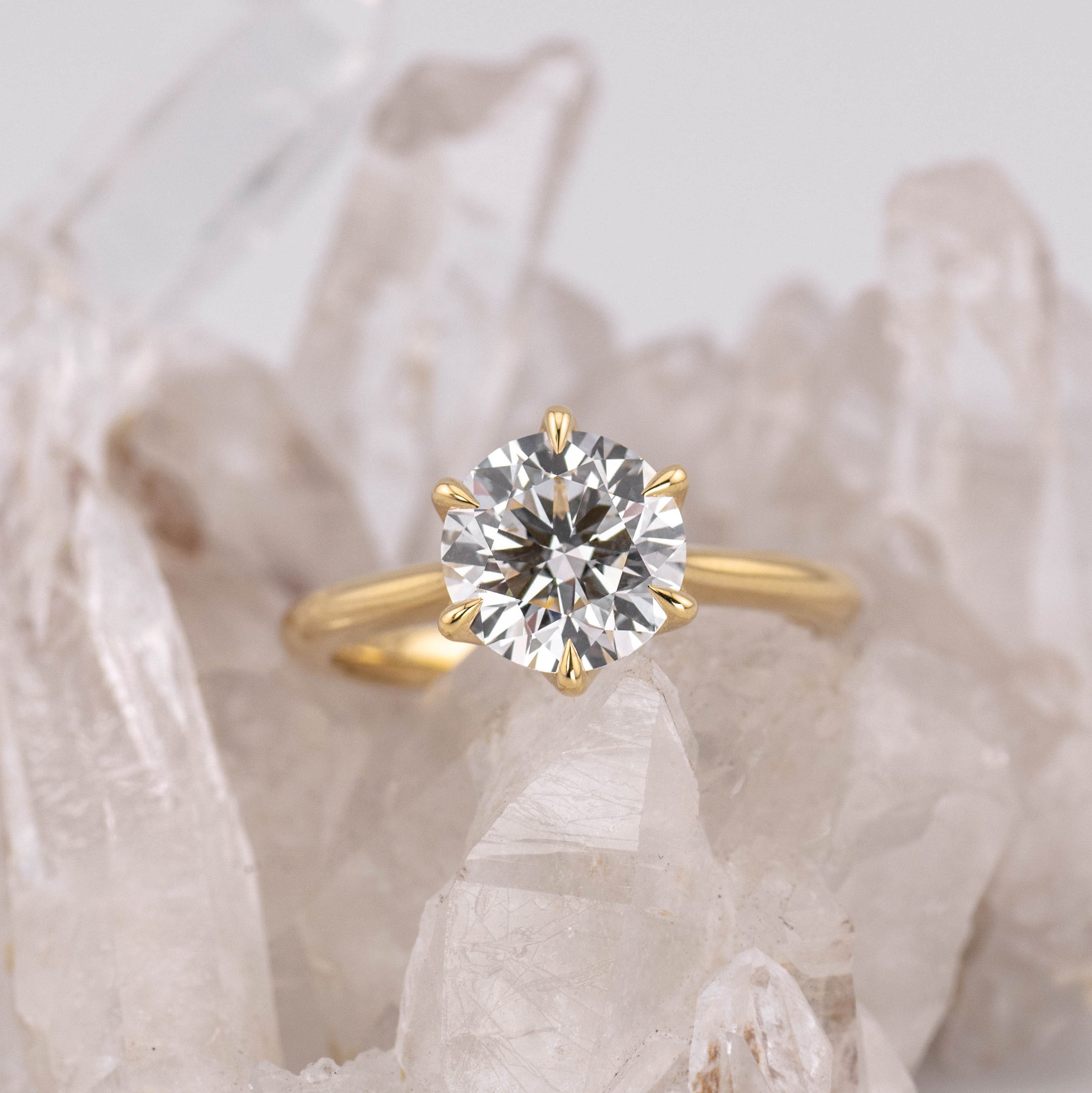 (Ready to Ship Size L) - Grace 2.0 Round Brilliant Petal Cathedral 6 2.04ct D VVS2 in 18k Yellow Gold