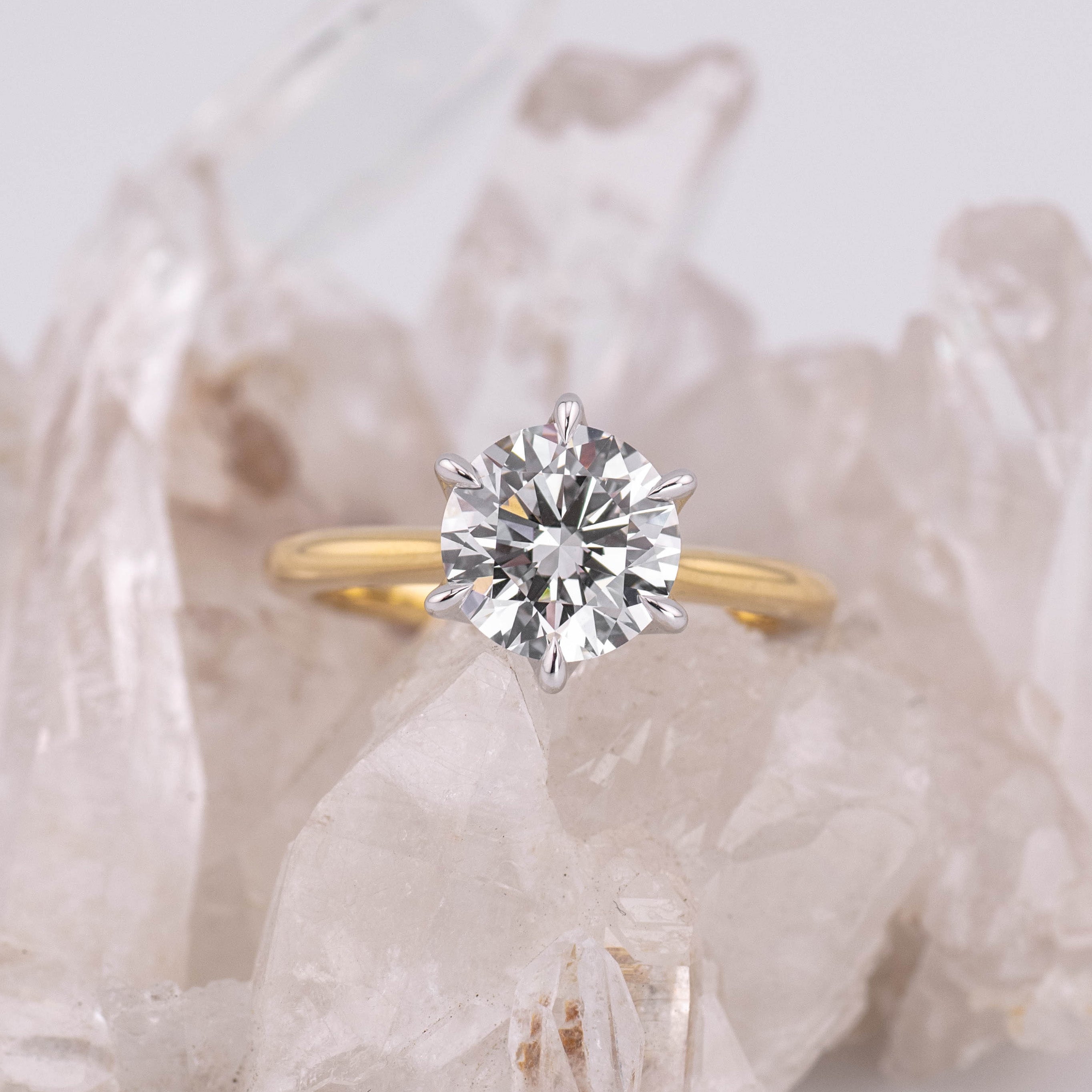 (Ready to Ship Size M) - Grace 2.0 Round Brilliant Petal Cathedral 6 2.04ct D VVS2 in 2 Tone 18k Yellow and Gold