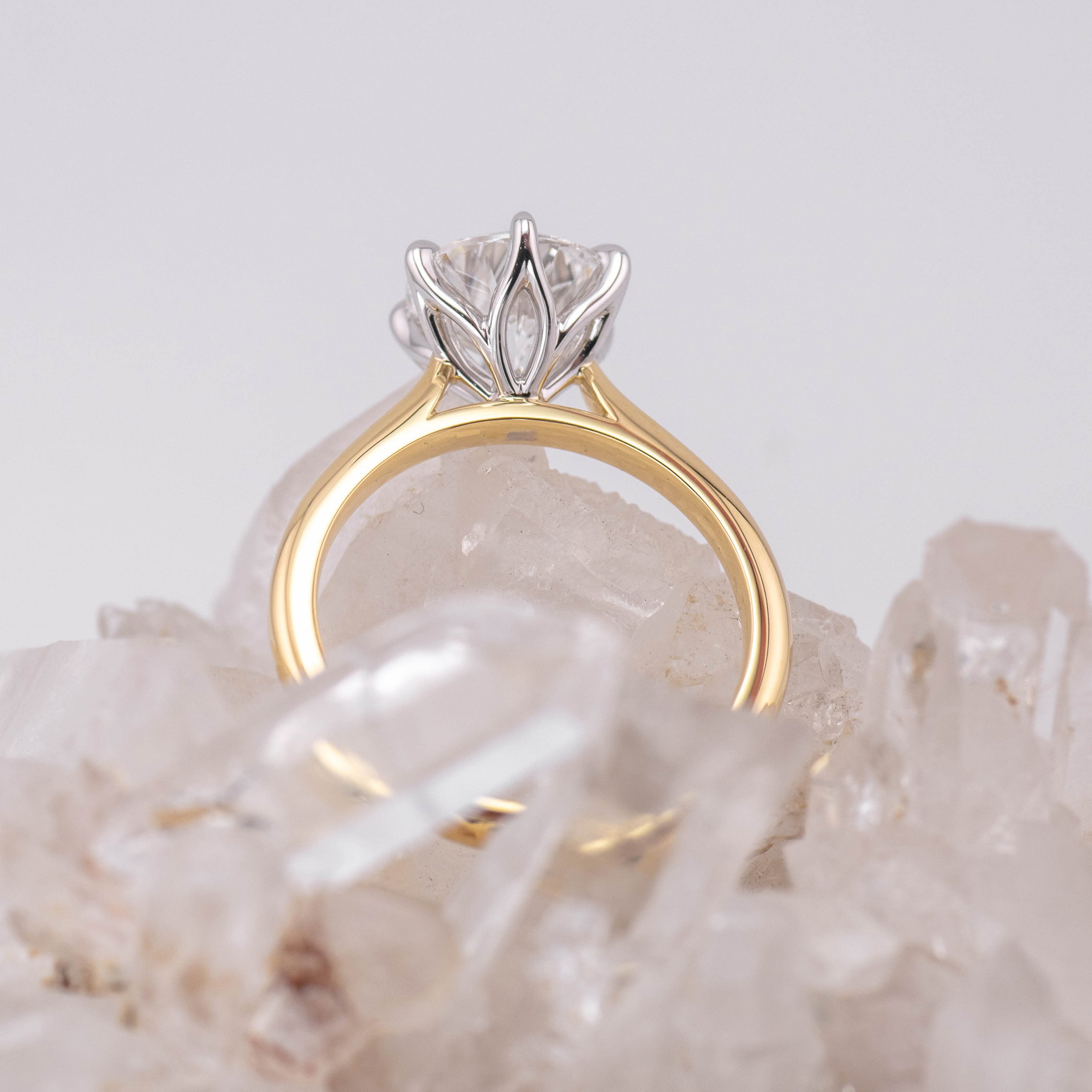 (Ready to Ship Size M) - Grace 2.0 Round Brilliant Petal Cathedral 2.07ct D VVS2 in 2 Tone 18k Yellow and Gold