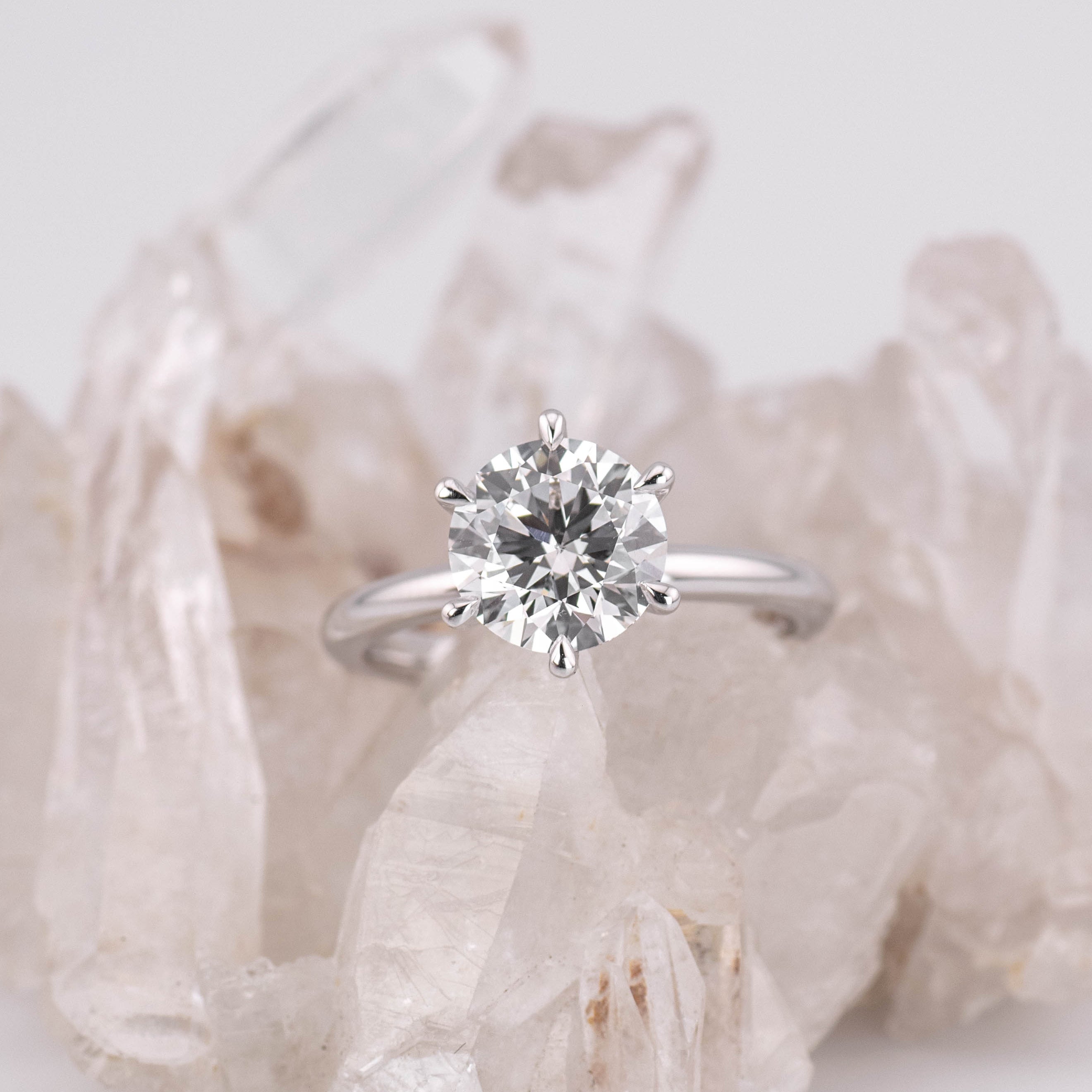 (Ready to Ship Size L) - Billie 2.0 – 6 Claw 2.01ct D VVS2 Round Solitaire 18k White Gold