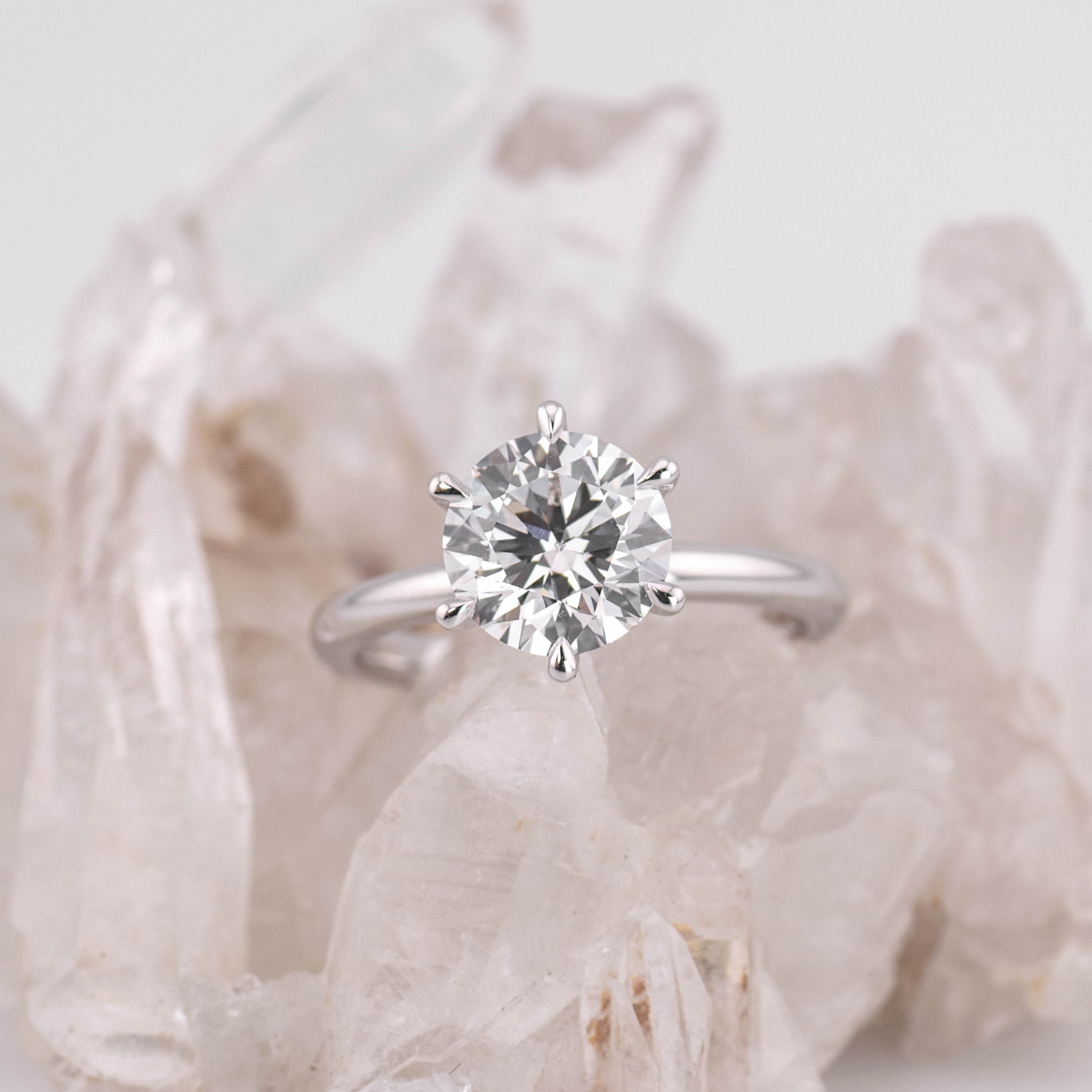 (Ready to Ship Size L) - Billie 2.0 – 6 Claw 2.01ct D VVS2 Round Solitaire 18k White Gold