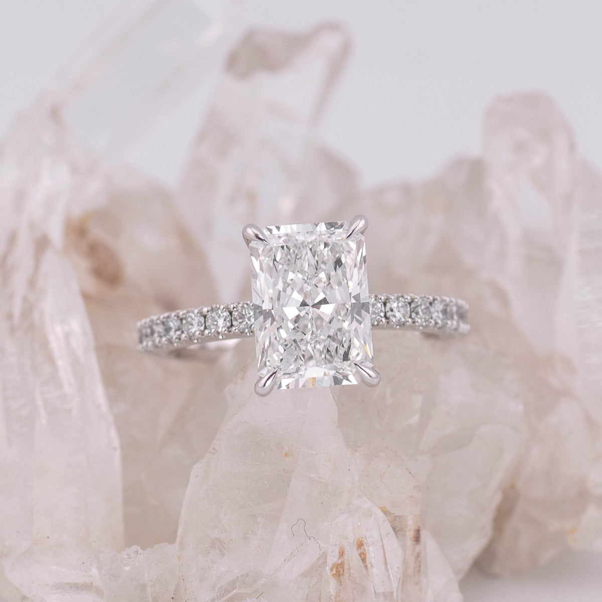 (READY TO SHIP SIZE N) 3.05CT D VVS2 OVAL SOLITAIRE WITH HIDDEN HALO & PAVE BAND in 18K WHITE GOLD