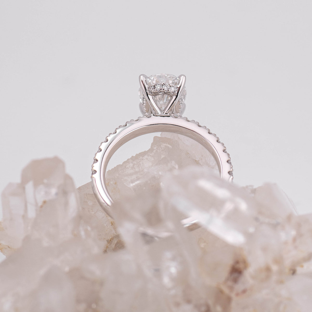 (READY TO SHIP SIZE M) 2.03CT D VVS2 OVAL SOLITAIRE WITH HIDDEN HALO & PAVE BAND in 18K WHITE GOLD