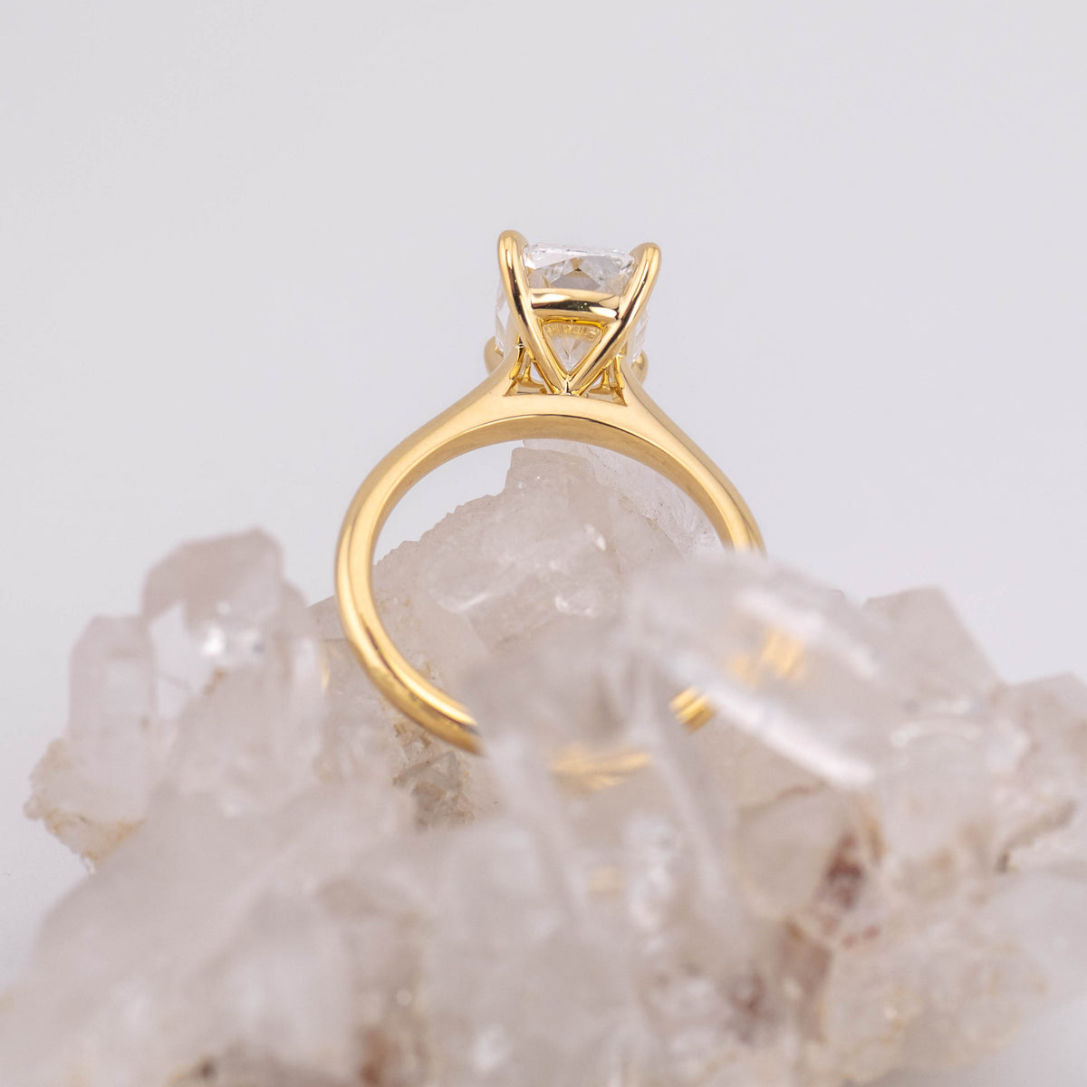 (Ready to Ship Size M) Ruth 3.0 Cathedral Set Elongated Cushion 3.04ct D VVS1 Solitaire in 18k Yellow Gold