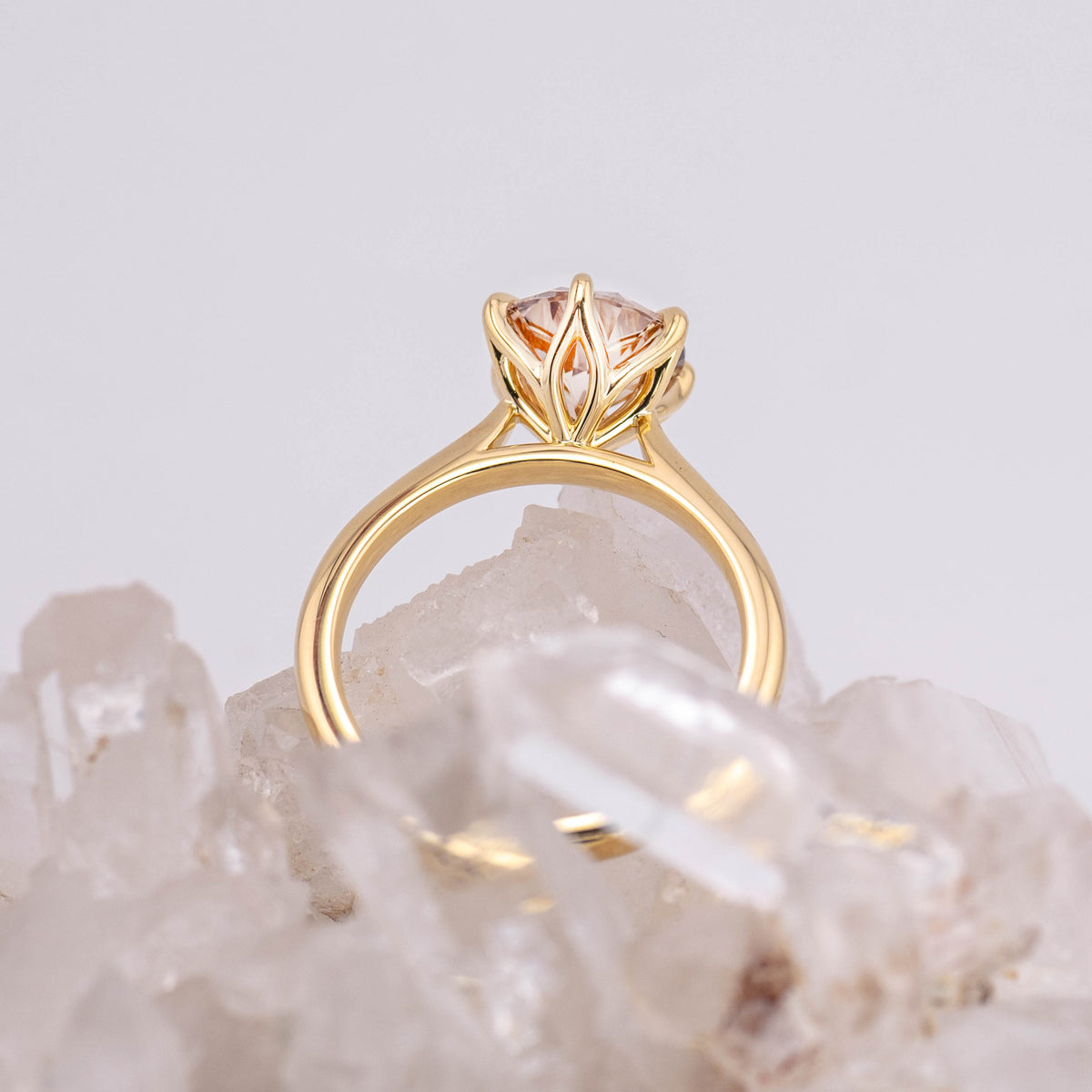 (Ready to Ship Size M) - Champagne Brown Grace 2.0 Round Brilliant Petal Cathedral in 18k Yellow Gold