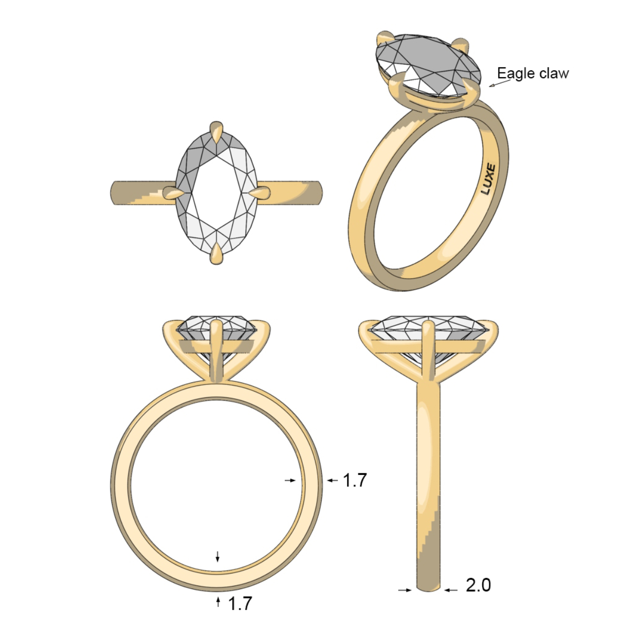 Kate 2.0 – 4 Claw 2ct Oval with Compass Setting Solitaire