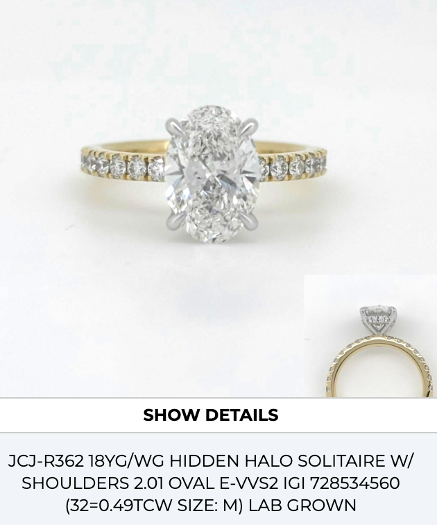 (Ready to Ship Size M) 2.01ct Oval Solitaire with Hidden Halo & Pave Band in 2tone 18k