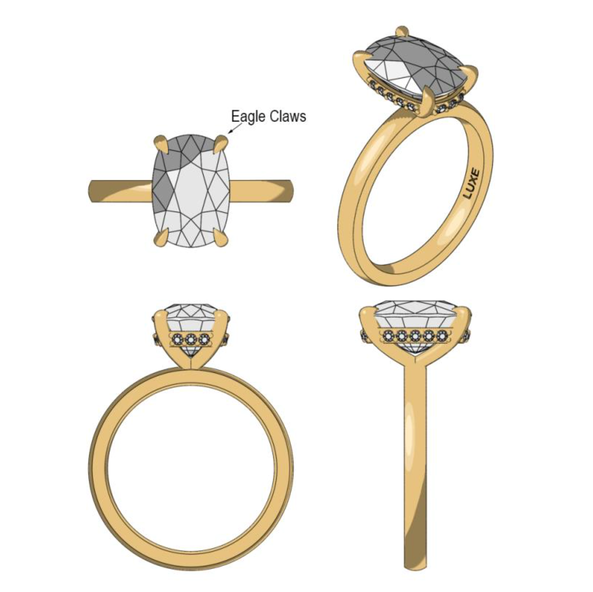 4 Claw Elongated Cushion Solitaire with Hidden Halo (Made to Order) E/F Colour VVS2