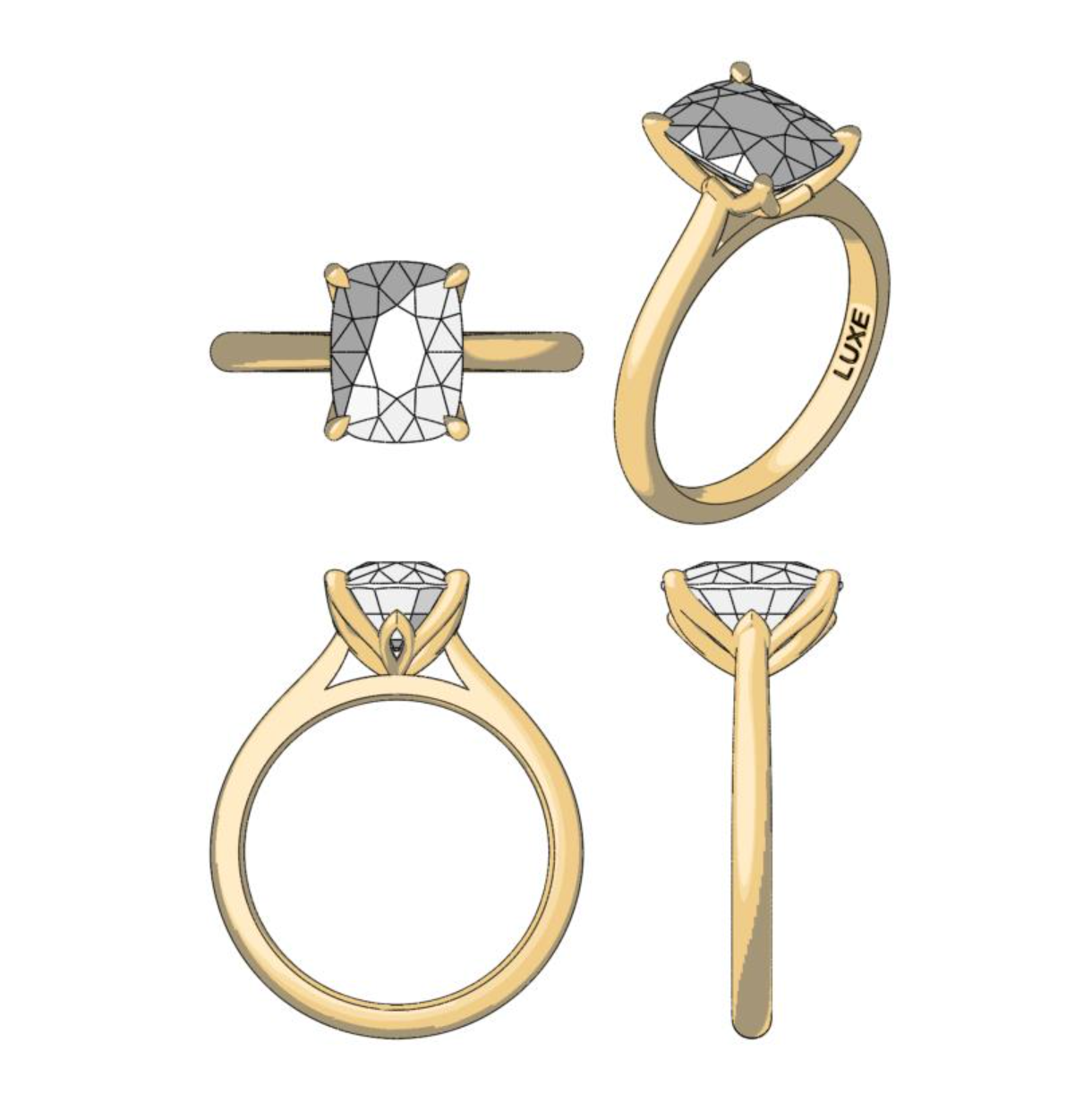Petal Elongated Cushion – Elongated Old Mine Cushion Solitaire in 18k Yellow Gold