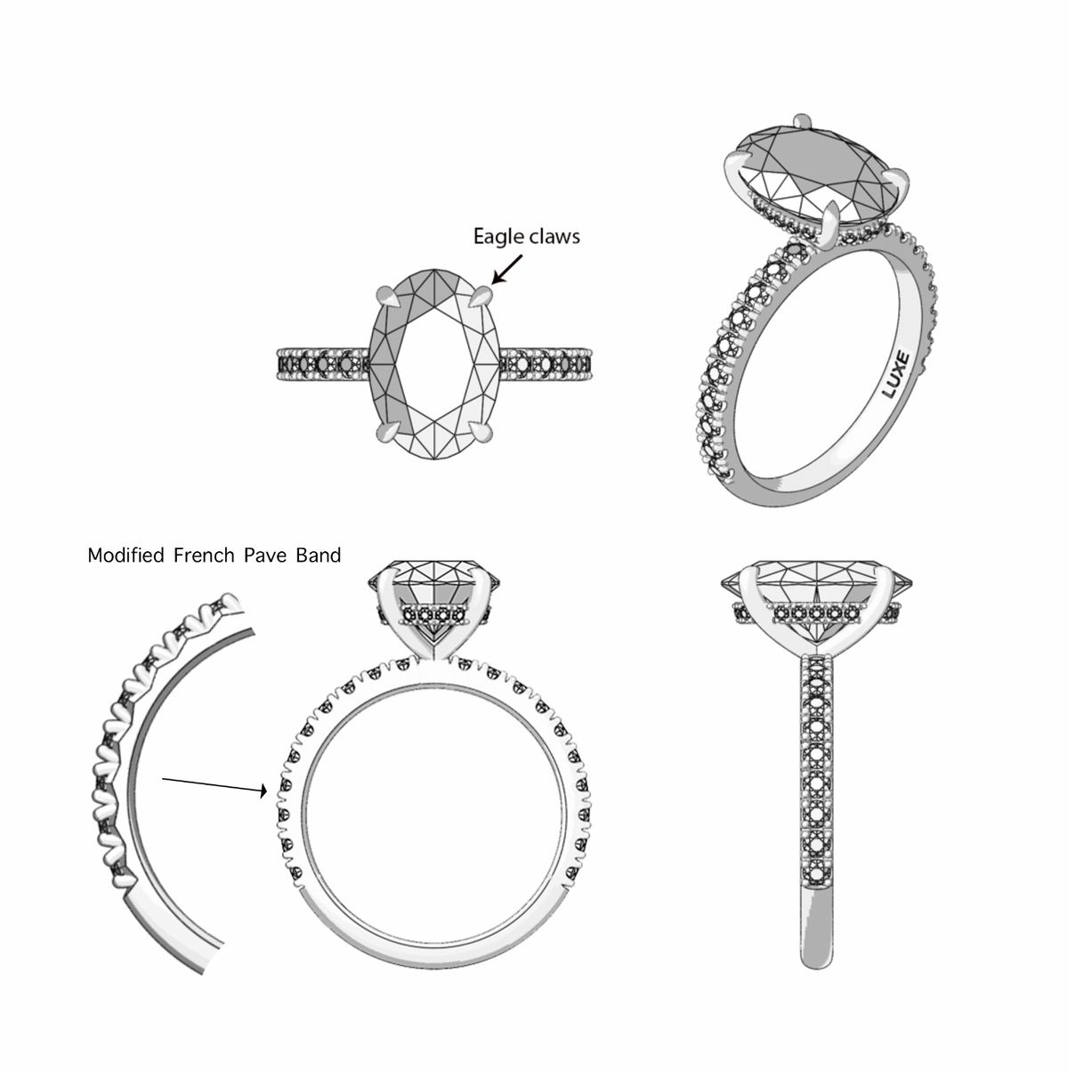 5ct Oval Solitaire with Hidden Halo & Modified French Pave Band