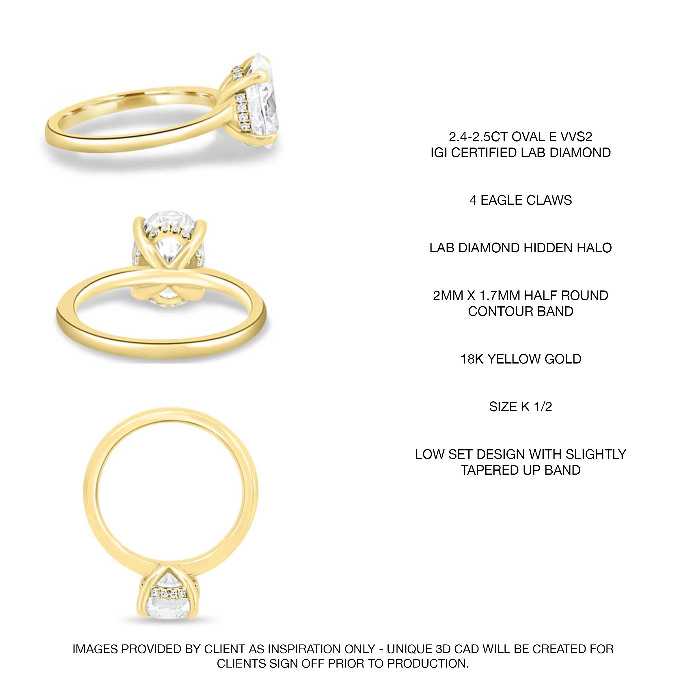Bella 4 Claw Oval Solitaire with Hidden Halo - Low Set Custom Listing