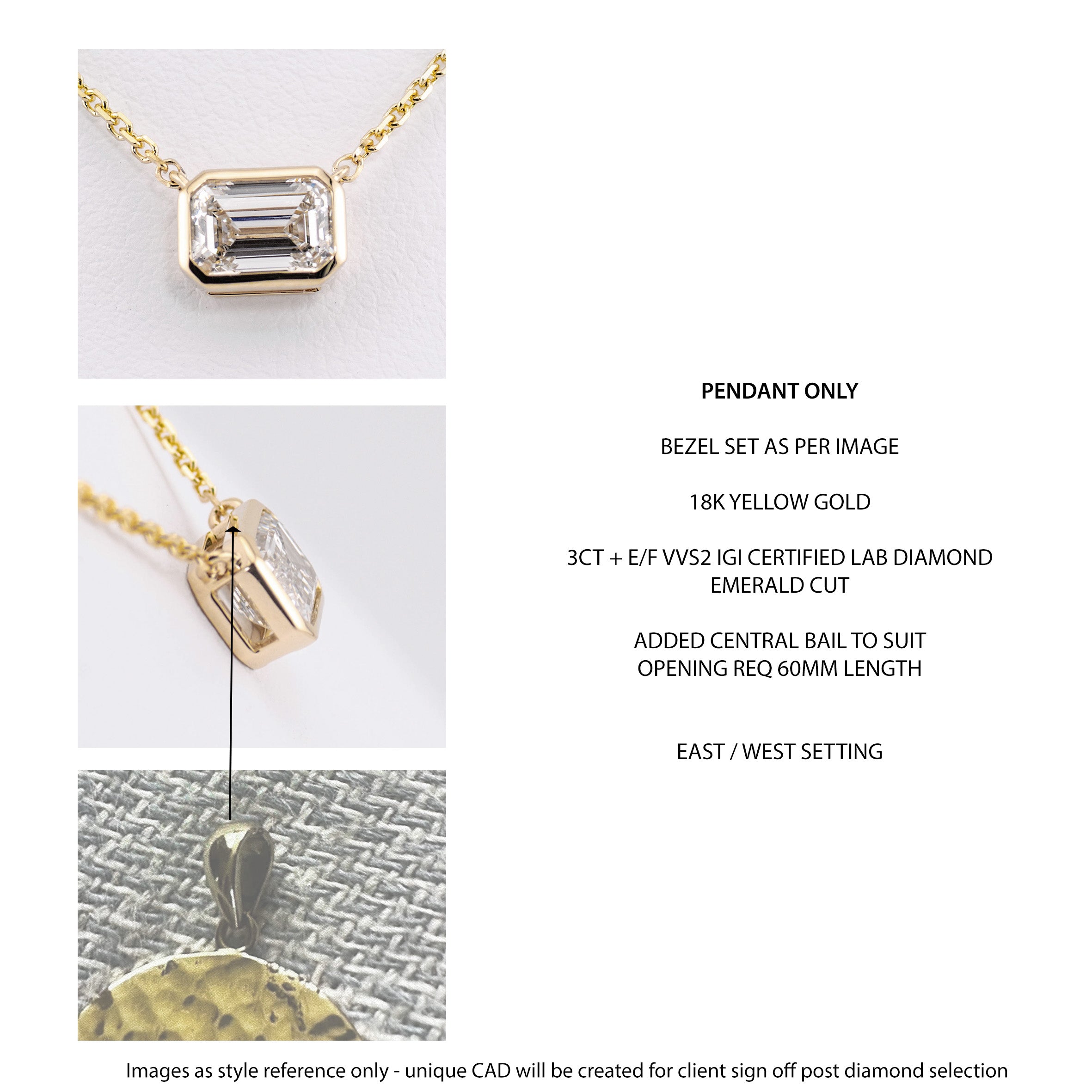 3ct Emerald Cut Bezel Pendant & Bail