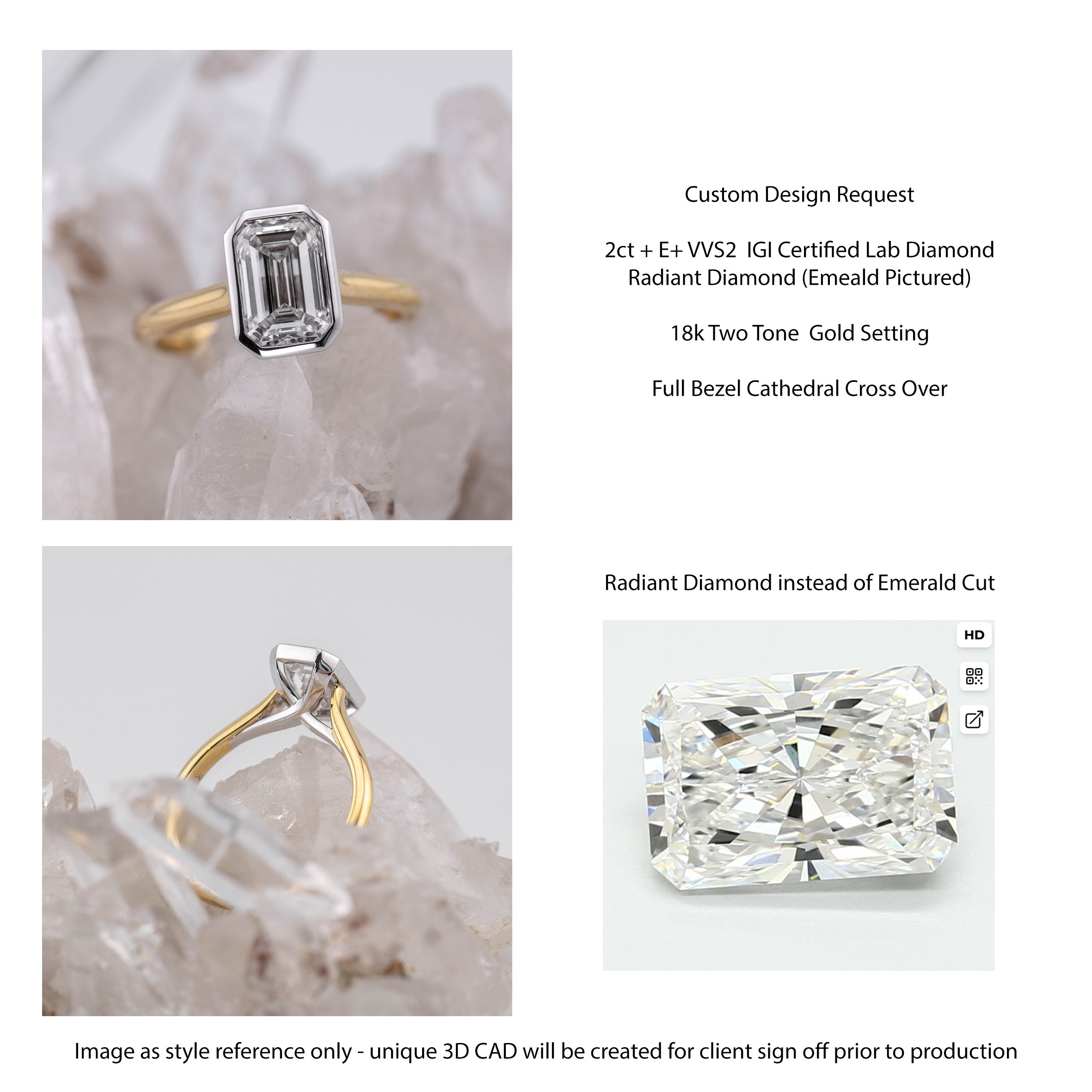 2ct Bezel Radiant Solitaire (Made to Order) E VVS2
