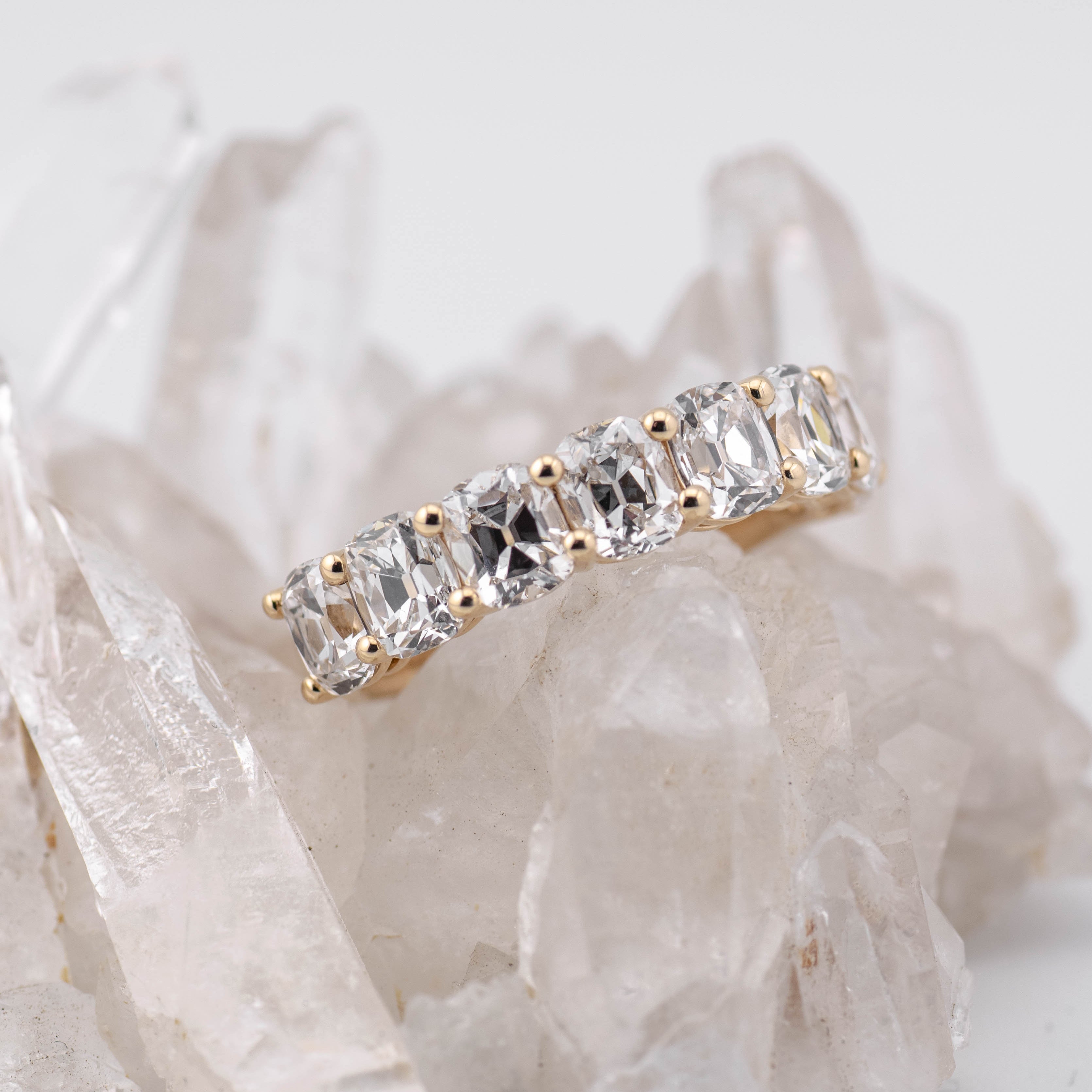 (Ready to Ship Size M) - 4.10ct Old Mine Wedding/Eternity Ring in 14k