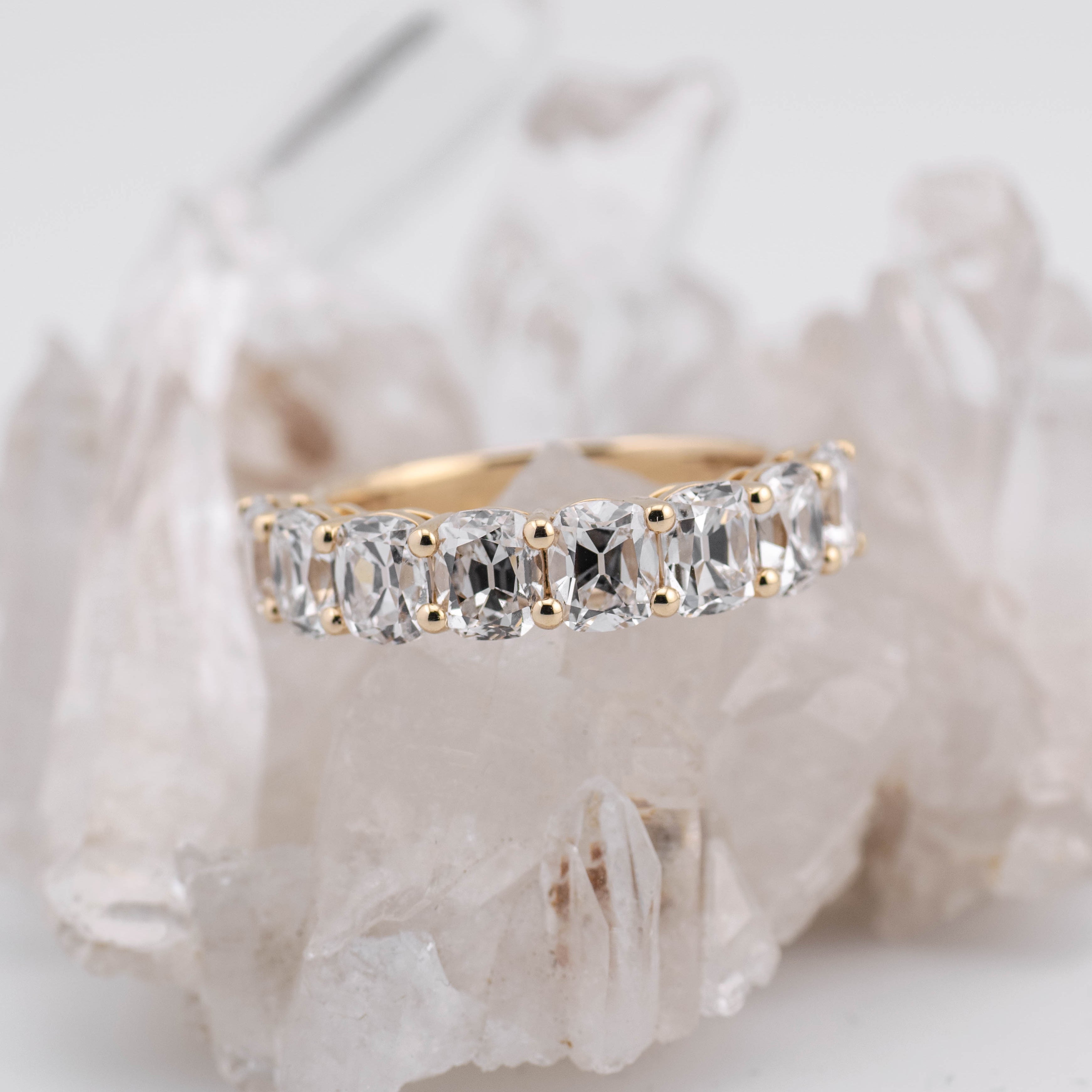(Ready to Ship Size M) - 4.10ct Old Mine Wedding/Eternity Ring in 14k