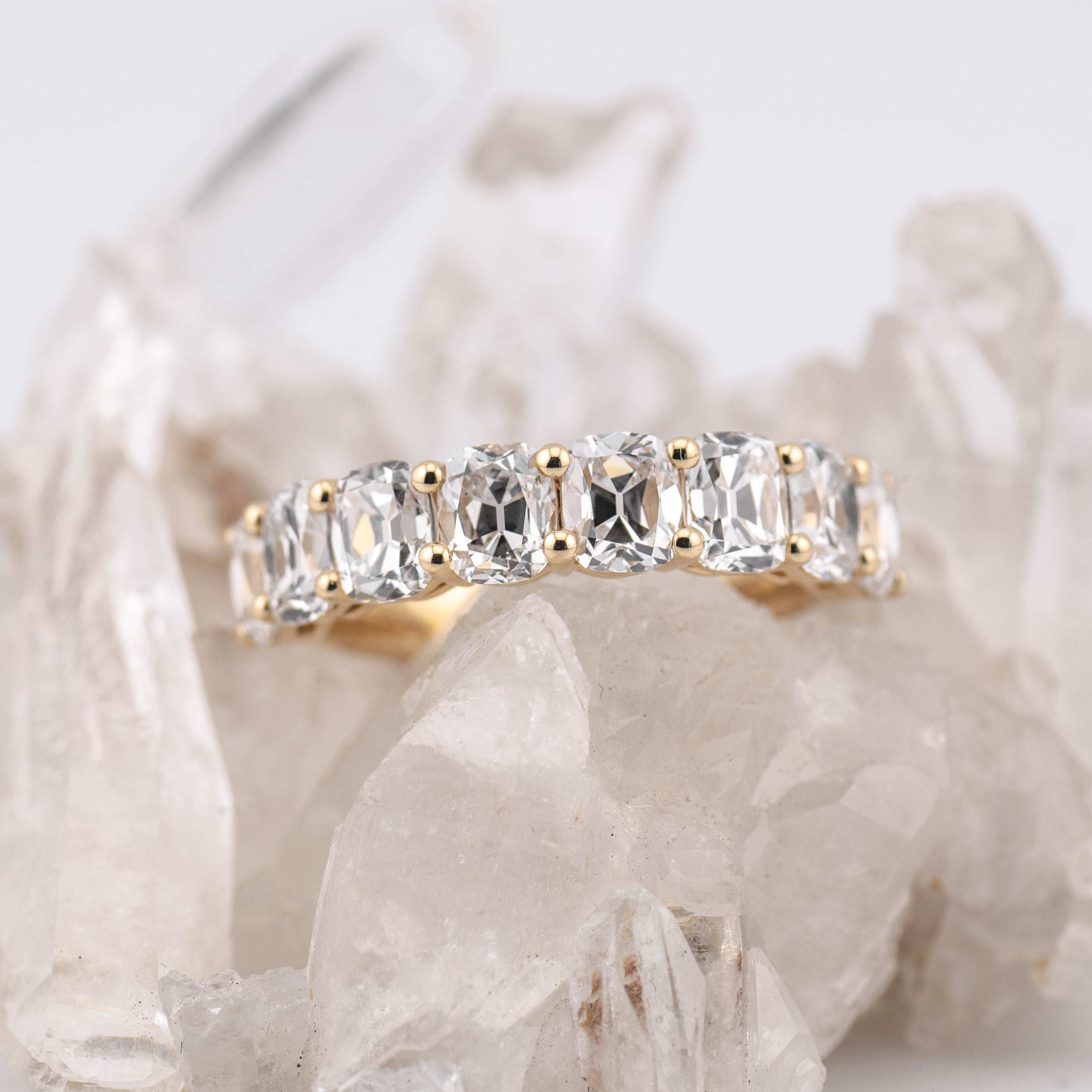 (Ready to Ship Size M) - 4.10ct Old Mine Wedding/Eternity Ring in 14k