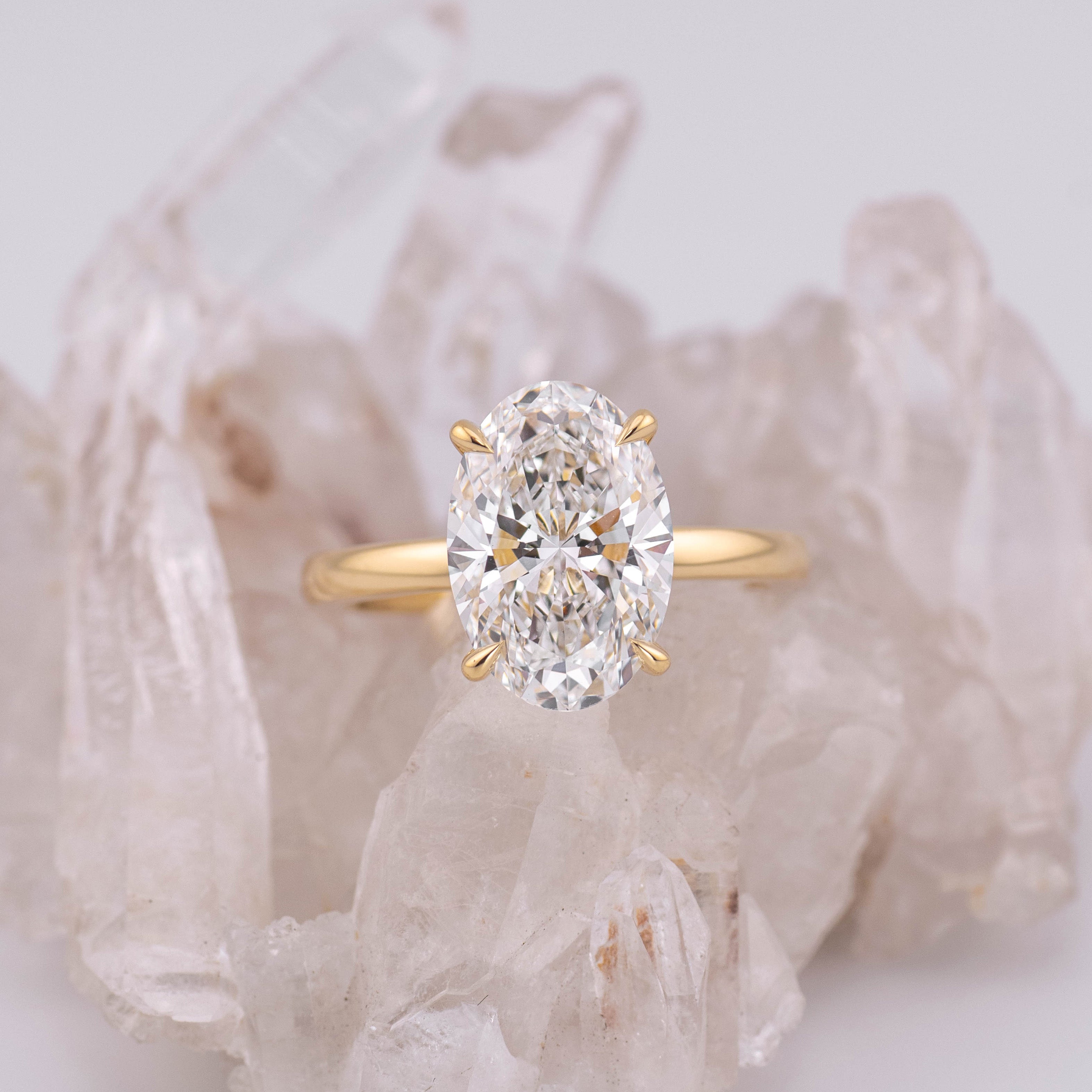 (Ready to Ship Size N) - Kate Oval Solitaire 4.09ct E VVS2 in 18k Yellow Gold