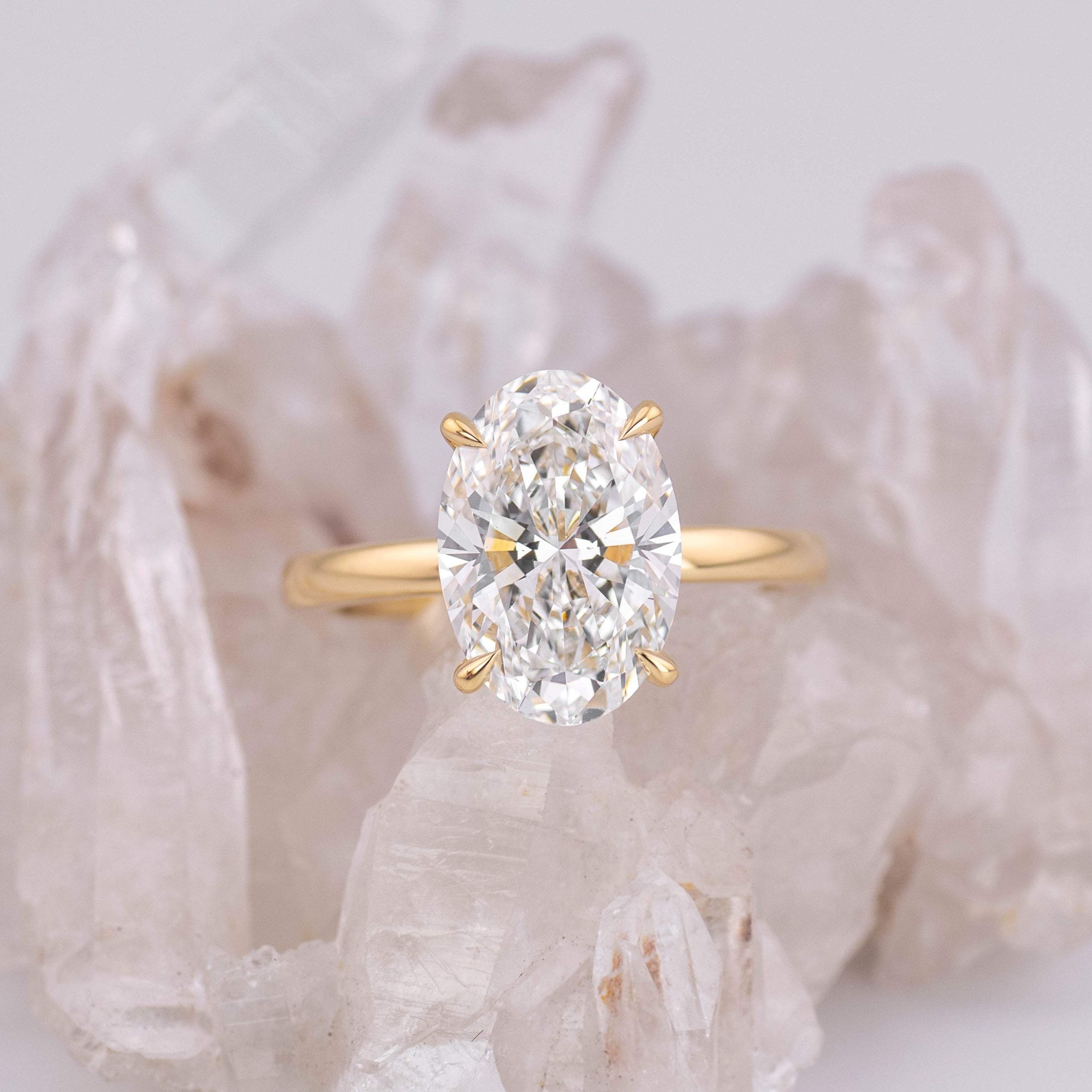 (Ready to Ship Size N) - Kate Oval Solitaire 4.09ct E VVS2 in 18k Yellow Gold