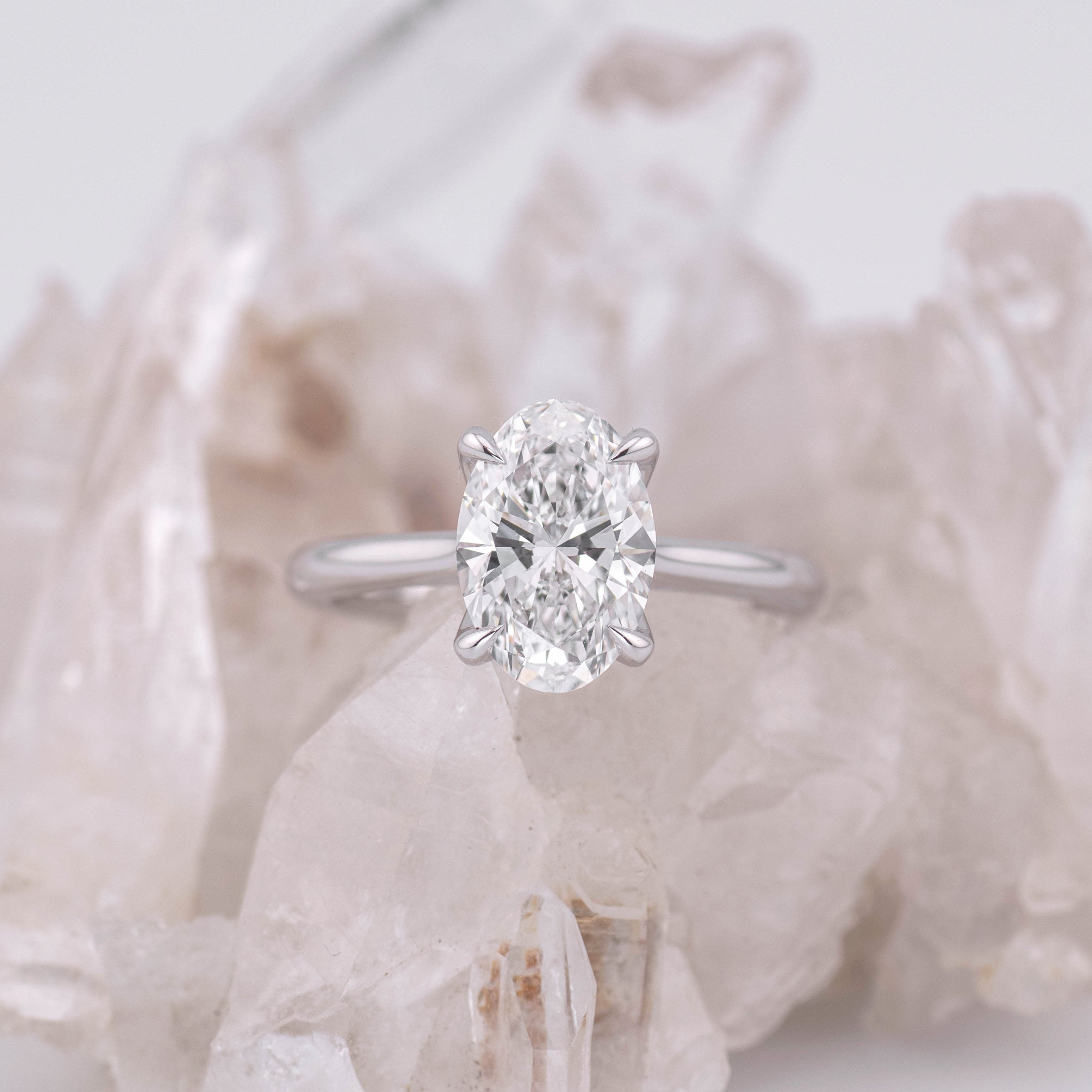(Ready to Ship Size L) - Oval Petal 2.0 – 4 Claw Petal Basket 2.03ct D VVS2 Oval Solitaire in 18k White Gold