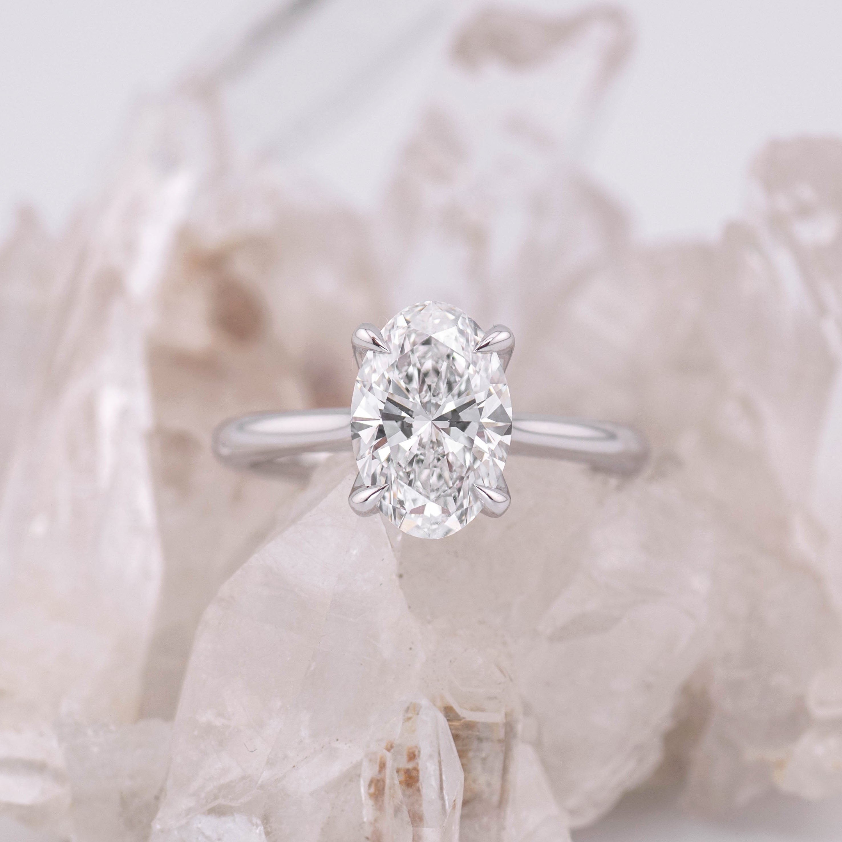 (Ready to Ship Size L) - Oval Petal 2.0 – 4 Claw Petal Basket 2.03ct D VVS2 Oval Solitaire in 18k White Gold